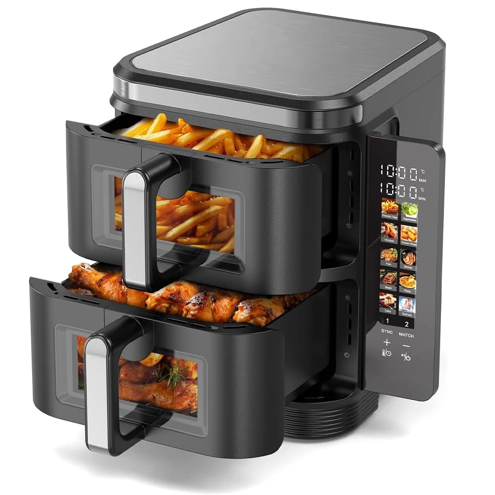 Luxurious 11L 2800W Digital Air Fryer Double Basket Folding Colour Display Dual-Stack Color Screen Oilless Overheat Household