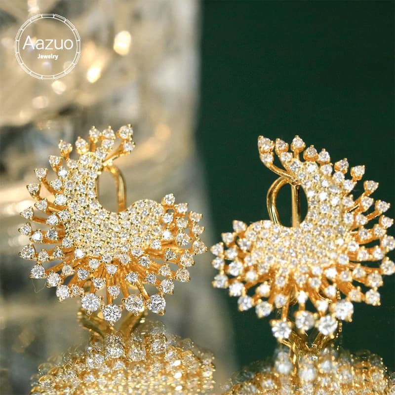 Aazuo Real Jewelry Orecchini a forma di fiore di lusso in oro giallo puro 18 carati con diamanti veri da 1,2 ct per donna, eleganti e alla moda, per matrimonio e fidanzamento