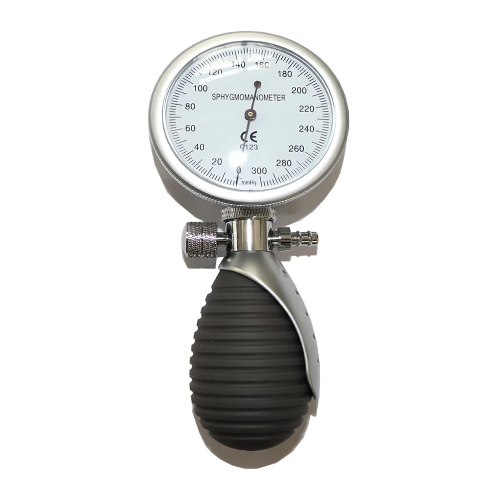 Metal Handheld Pressure Gauge with PVC Inflation Ball Air Release Valve for NIBP Blood Pressure Calibration