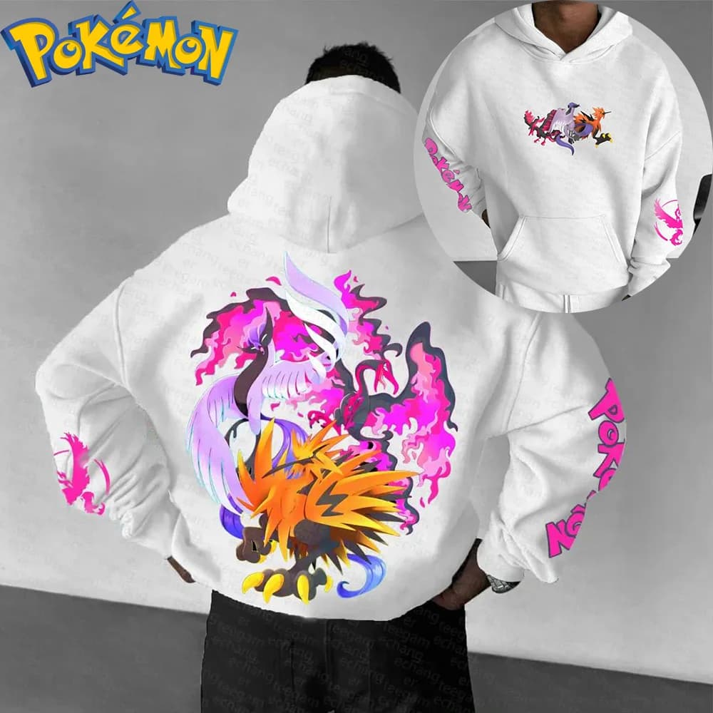 Pokemon Anime Moltres Ho Oh Felpa con cappuccio in cotone Pantaloni Harajuku Set Nero Arancione Viola Modello di fiamma Abito a due pezzi Casual