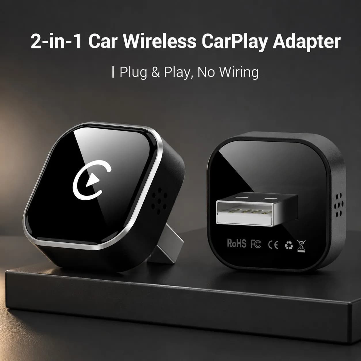 2026 Mini Design 2 in1 Wireless Car Android Auto Adapter Carplay Smart Dongle Plug and Play For Toyota Kia Volvo VW Hyundai Jeep