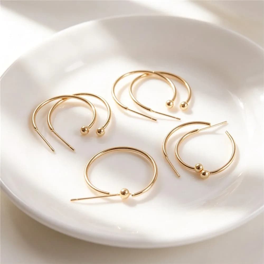Brass 14K Gold Plated C Shaped Semi Round Earring Base DIY Handmade Jewelry Hardware Code E016