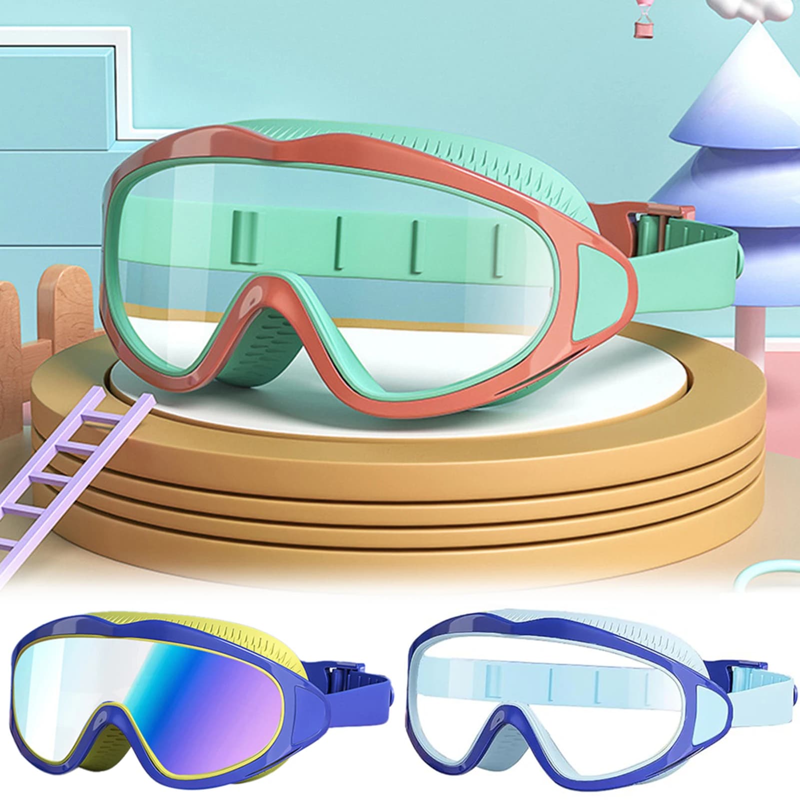 Kids Swimming Glasses,UV Anti-fog Glasses Waterproof With Big Frame,Children Swimming Glasses,Transparent Glasses