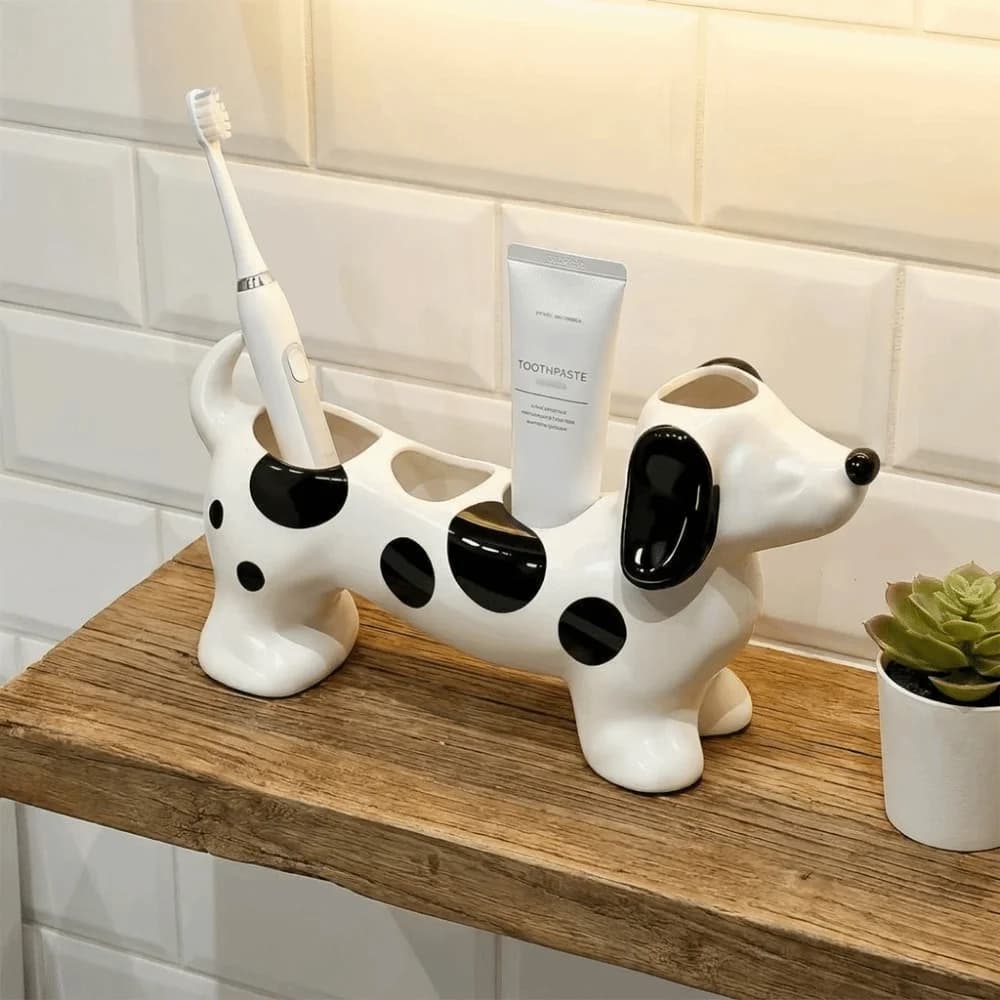 Ceramic Dachshund Toothbrush Holder 4 Slots Cute Electric Toothbrush Stand Space Saving Decorative Washbasin Organizer Washstand