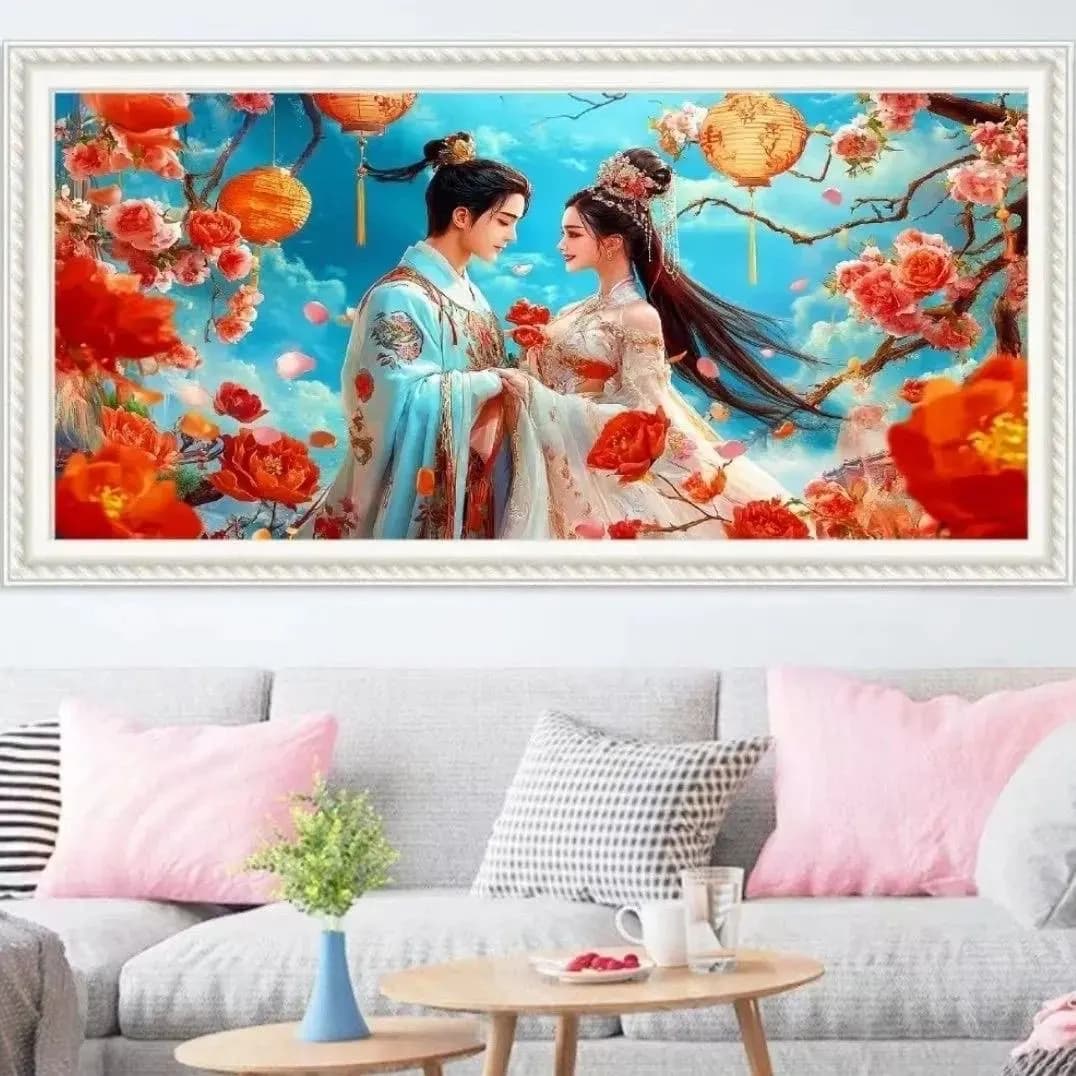 9CT 120x65cm Ancient style wedding Pre-Printed Cross Stitch DIY Embroidery Set Handicraft Floss Needle Crafts
