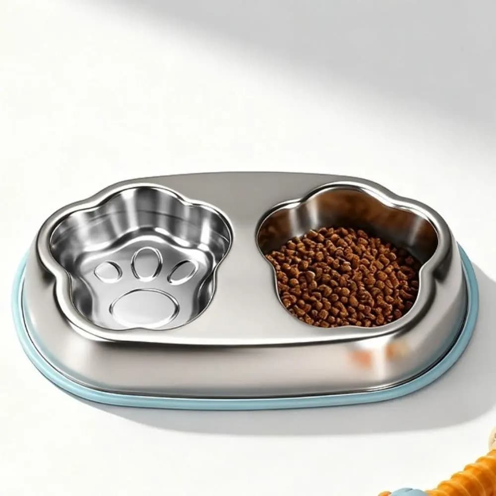 Single/Double Bowl Stainless Steel Cat Bowl Large Capacity with Silicone Mat Pet Food Container Non Slip Pet Drinking Bowl