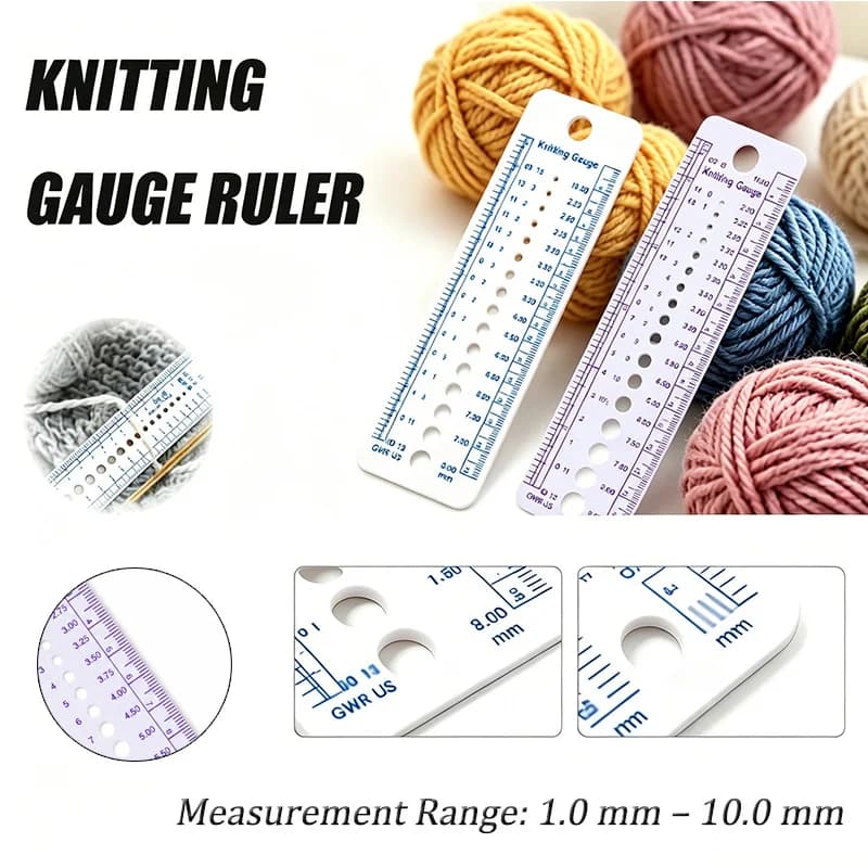 Righello per misurare aghi da maglia da 1-10 mm, strumento di misurazione in pollici e centimetri per cucito e uncinetto
