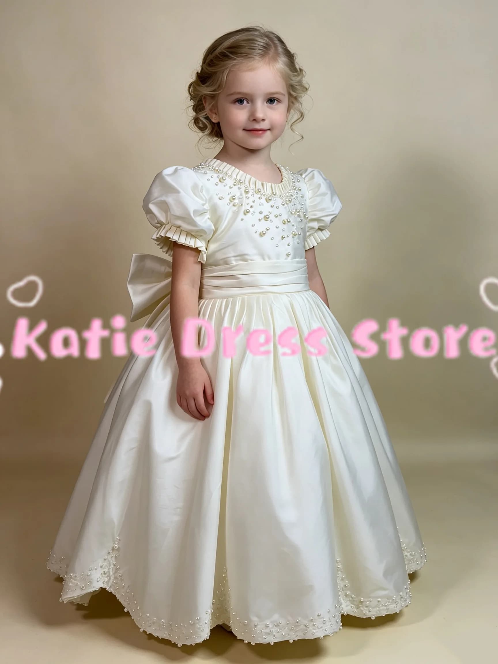 White Bridesmaid Flower Girl Dress For Wedding Puffy Perals Beading Kids Birthday Party First Communion Ball Gowns Customized
