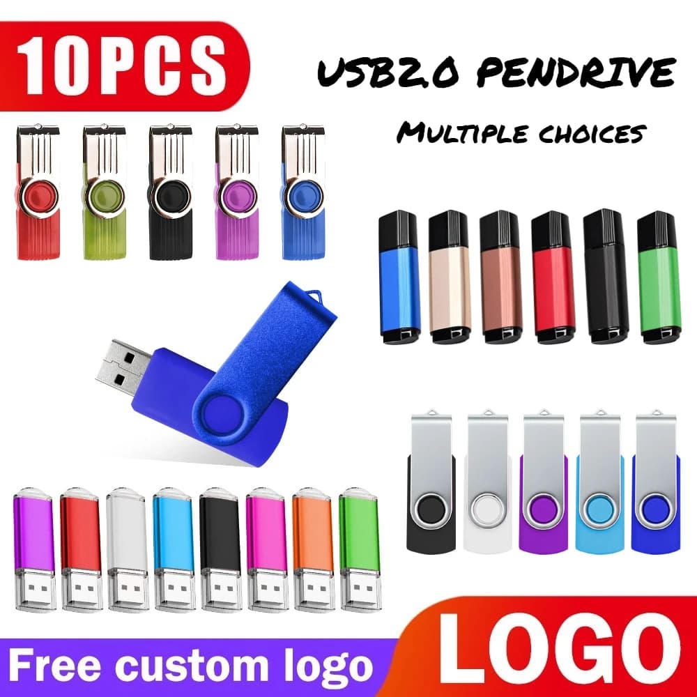 10 Pezzi/Lotto Pen Drive con Logo Personalizzabile, Chiavetta USB da 8GB 4GB 2GB 1GB, Flash Drive da 16GB, Memoria Flash da 128MB 256MB 512MB