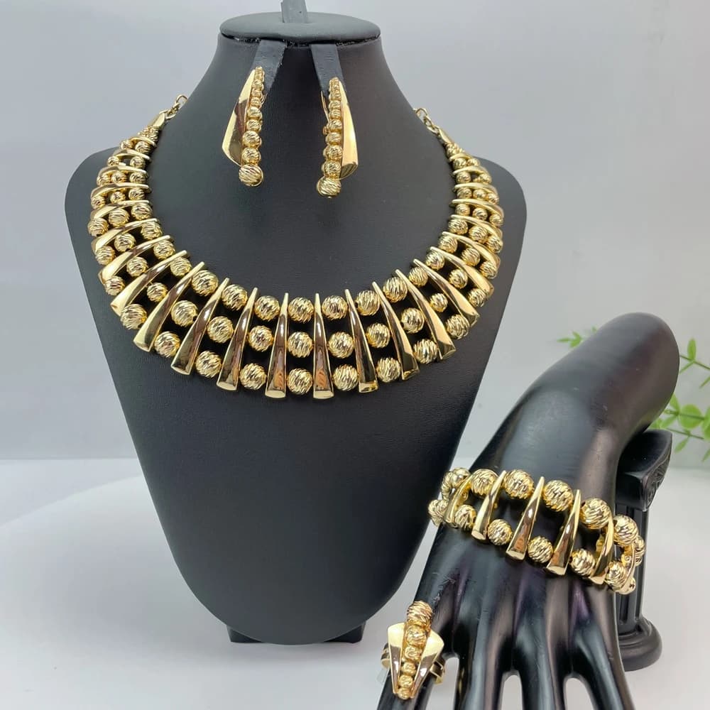Collana grande e vistosa in stile semplice italiano Dubai, set di gioielli con perline africane di lusso per donne, regali per feste FHK29121