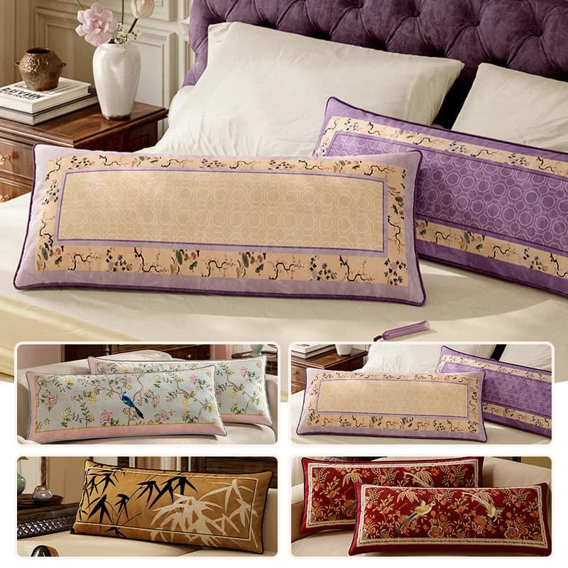 Chinese Style Sofa Cushion Cover 35x100cm Chinoiserie Velvet Throw Pillow Covers Oriental Ancient China Garden Accent Pillowcase