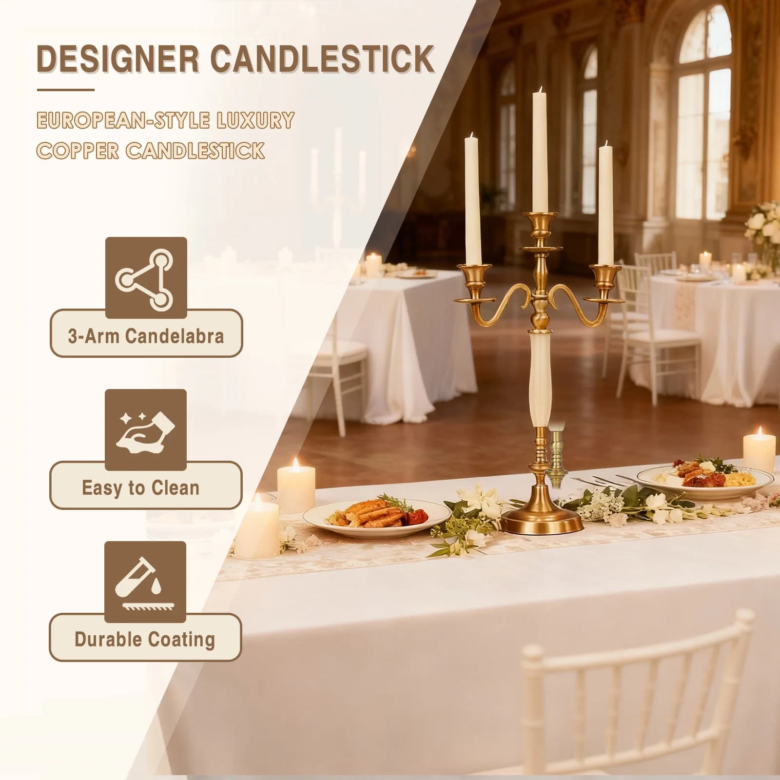 Candelabro in Metallo a 3/5 Candele, Portacandele per Matrimoni ed Eventi, Candelabri per Tavoli da Pranzo e Caminetti