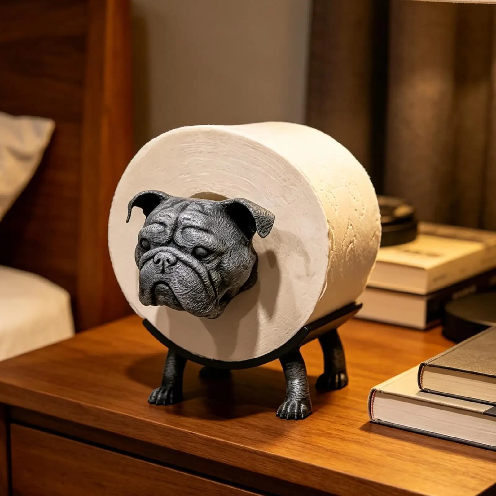 Toilet Paper Holder Funny Decorative Bulldog Shaped Stand Tissue Holder for Bathroom for Restroom RV Camper Apartment Home