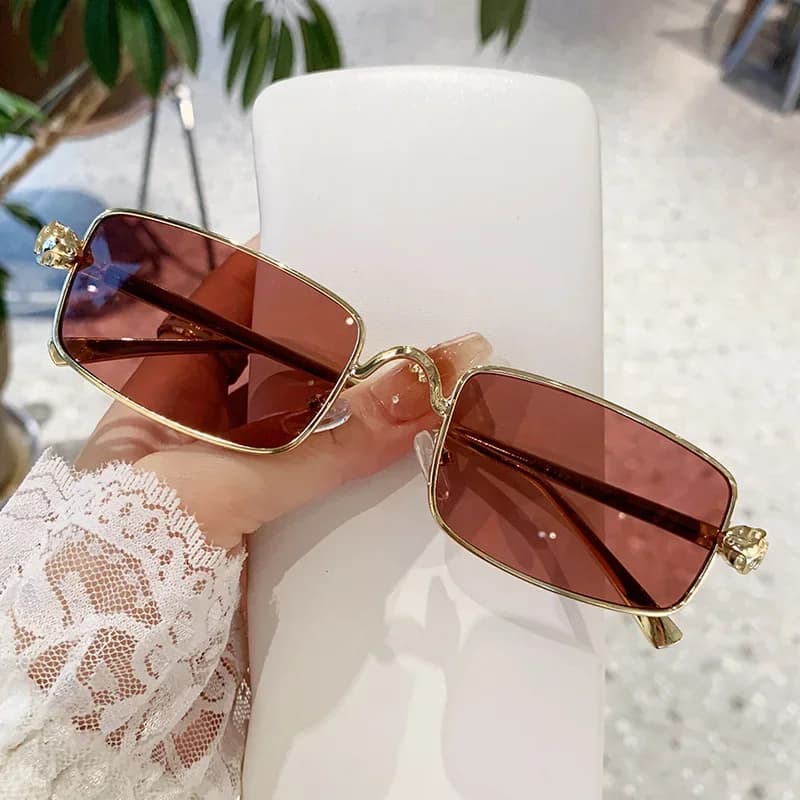 Vintage Metal Rectangle Sunglasses Women Men Brand Designer Sun Glasses Female Trends Shades Outside Eyewear UV400