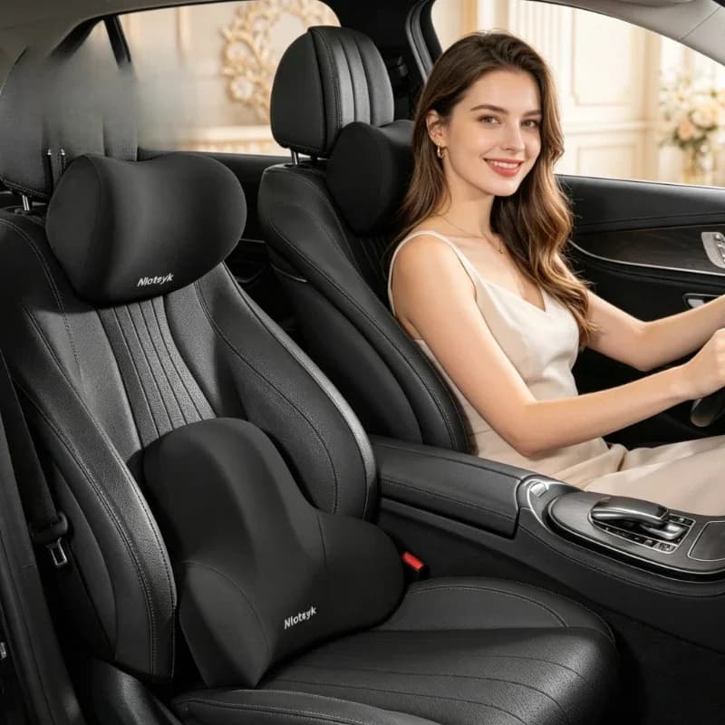 Car Memory Foam Headrest Lumbar Support Cushion Ergonomic Neck Protection Lower Back Pillow Universal Fit for Cars Car Interior