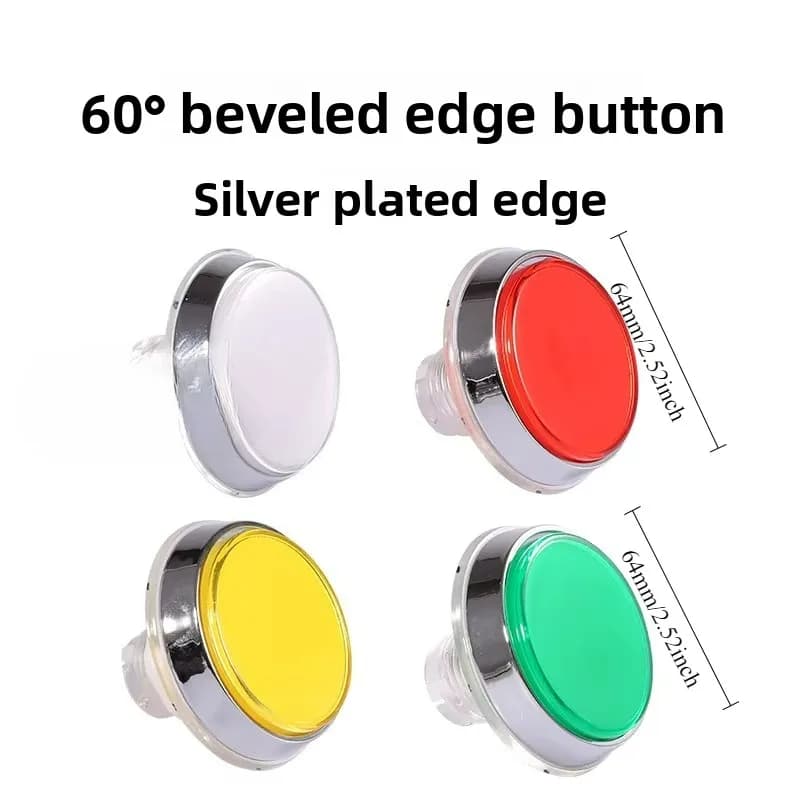 Pulsante per Console Arcade 60mm Piatto con Bordo Smussato Argento, Auto-Reset Illuminato per Macchine Artiglio Boby e Giochi a Moneta