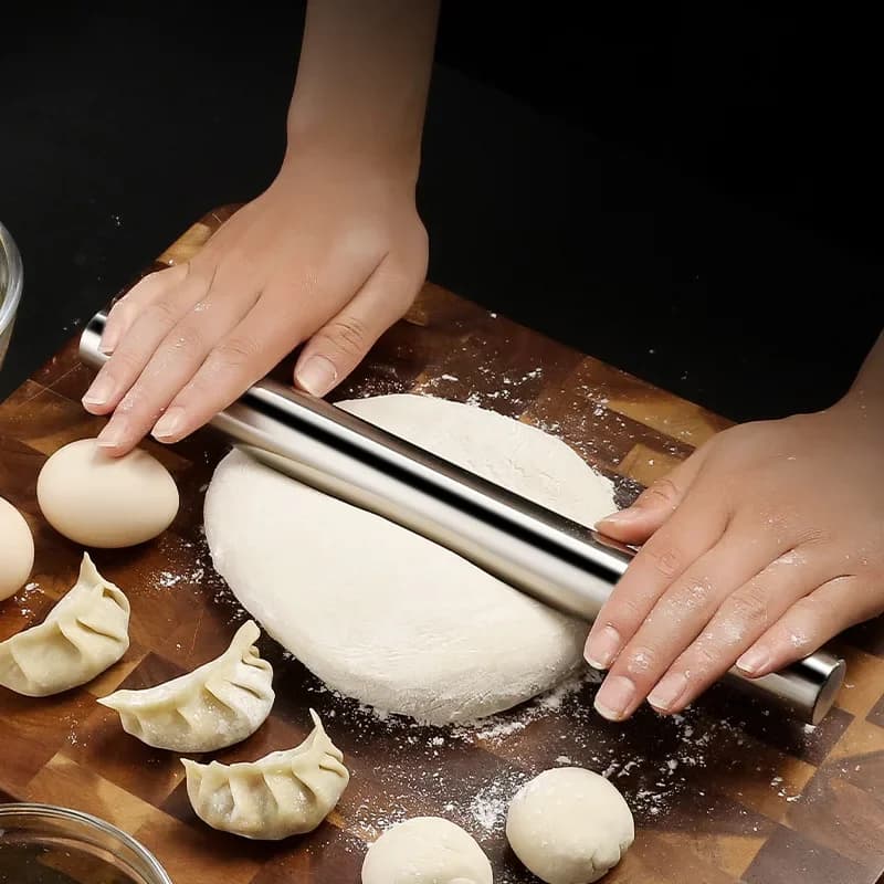 Mattarello per uso domestico in acciaio inossidabile 304 Rullo antiaderente per pasta da forno Pizza Pasticceria Mattarello in rilievo Utensile da cucina