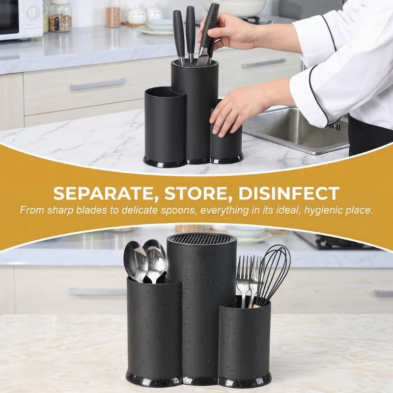 Organizzatore da Cucina in PP, Portacoltelli Multifunzione, Supporto per Utensili, Scolapiatti per Cucchiai, Forchette e Coltelli