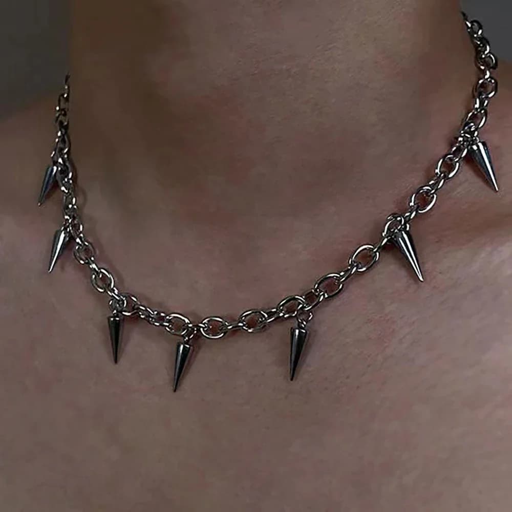Collana Punk con Borchie e Nappine per Uomo, Collana Geometrica in Acciaio al Titanio alla Moda per Donna, Stile Hip Hop
