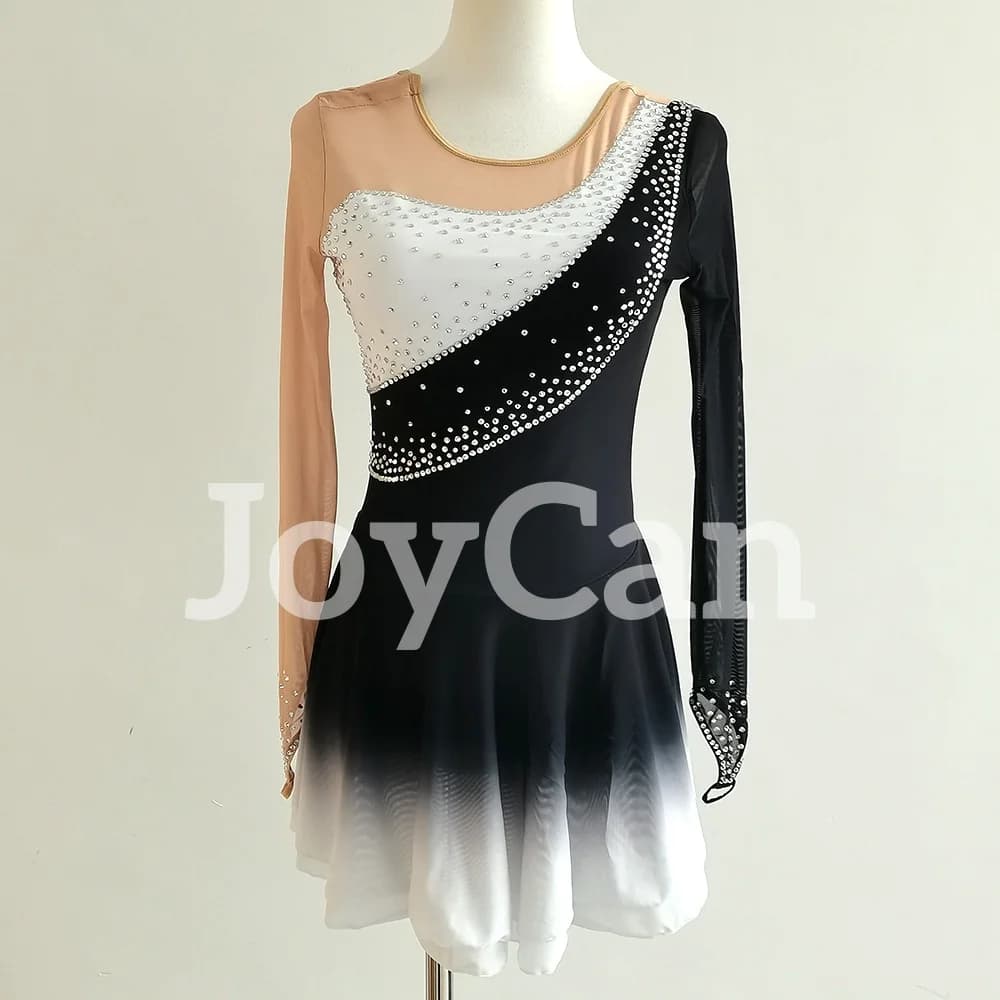 Abito da Pattinaggio Artistico JoyCan per Ragazze, Nero in Spandex Elasticizzato, Abbigliamento da Competizione Personalizzato BD315