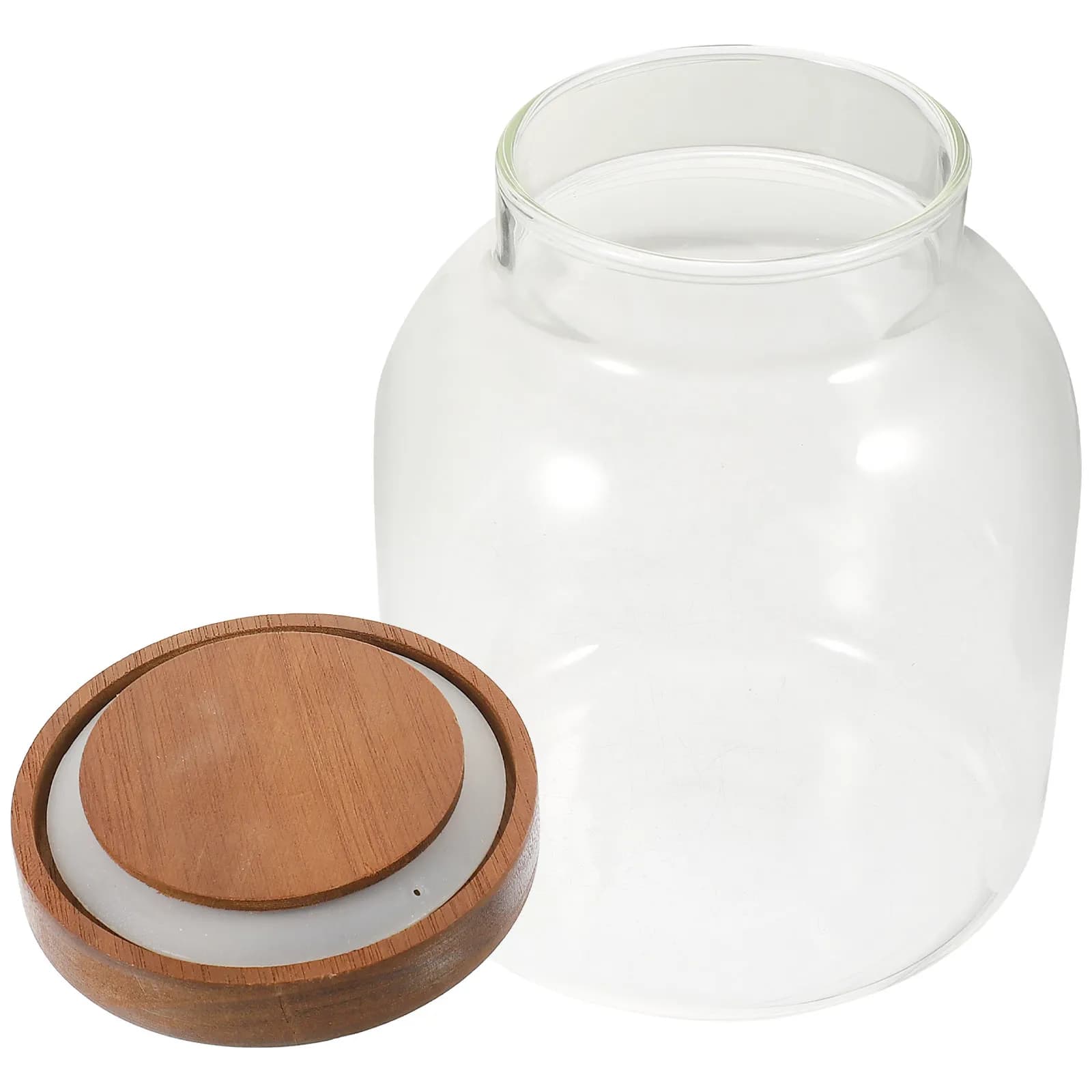 Clear Glass Food Canister Airtight Sealing Storage Jar with Natural Wood Lid for Kitchen Pantry Tea Leaves Dried Fruits Herbs