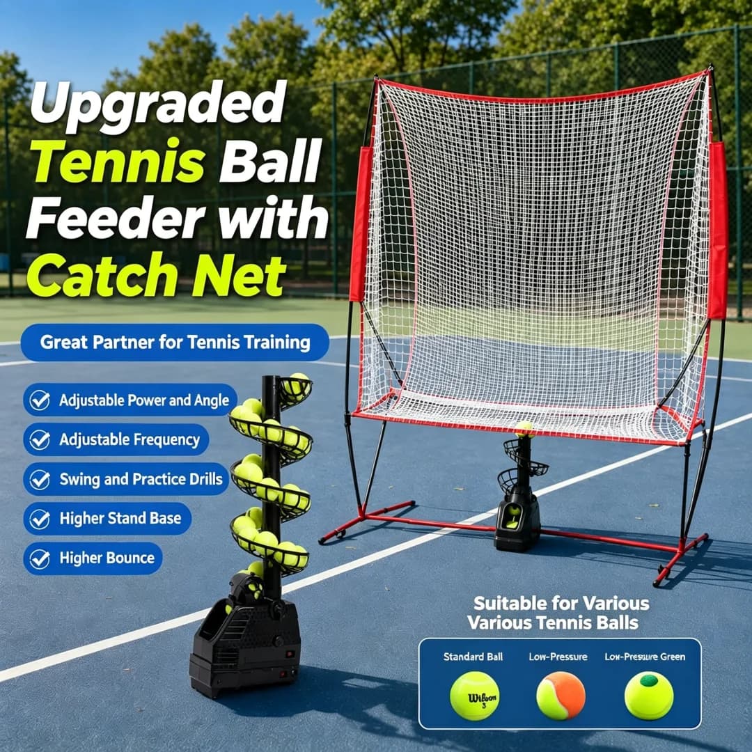 Tennis Ball Feeder Machine Coach Serving Machine Single Player Trainer With Catch Net Automatic Tennis Launcher Training Equipme
