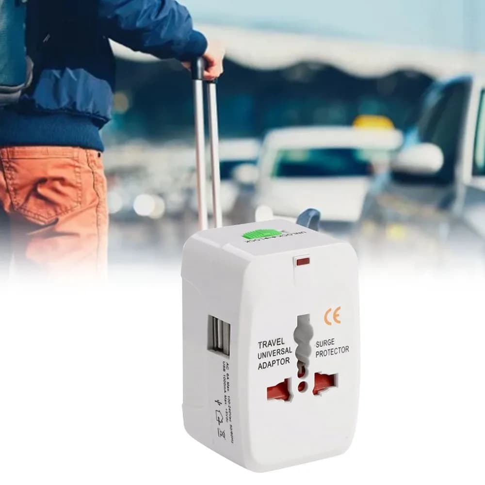 Portable Travel Universal Adapter 2 USB Port 1500W International Plug Adapter 100‑250V Wall Charging Plug Converter Worldwide