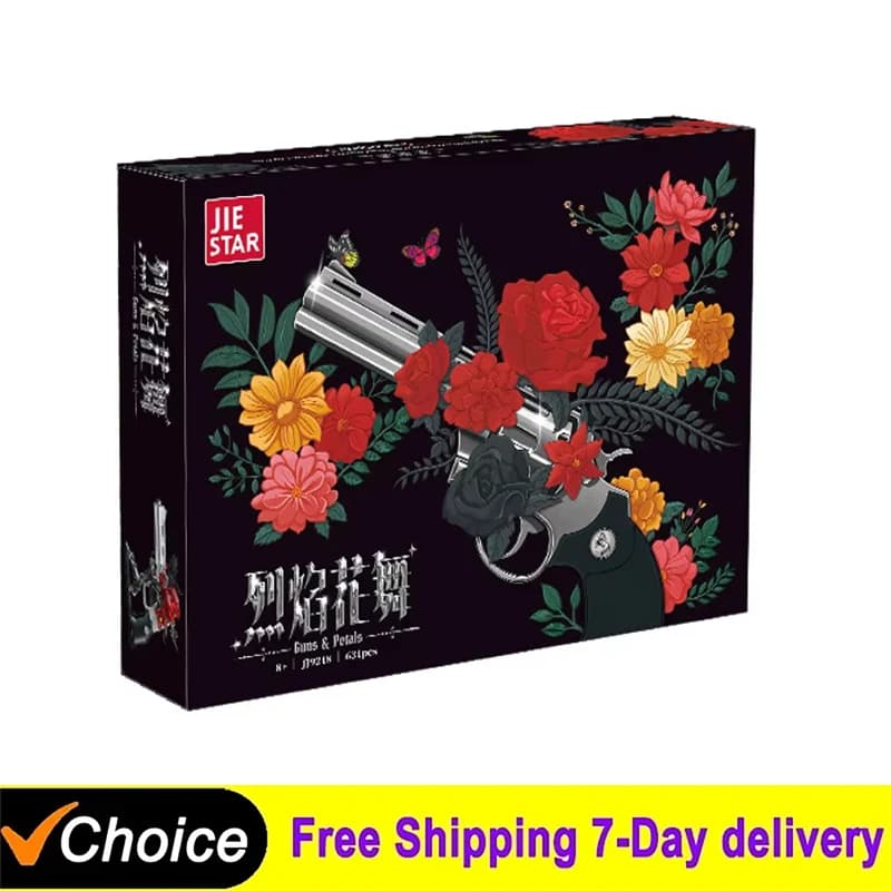 IN STOCK Technical Mechnical Rose Revolver Pistol Gun Building Blocks Desktop Home Decor Model Petal Gun Bricks For Kids Gifts