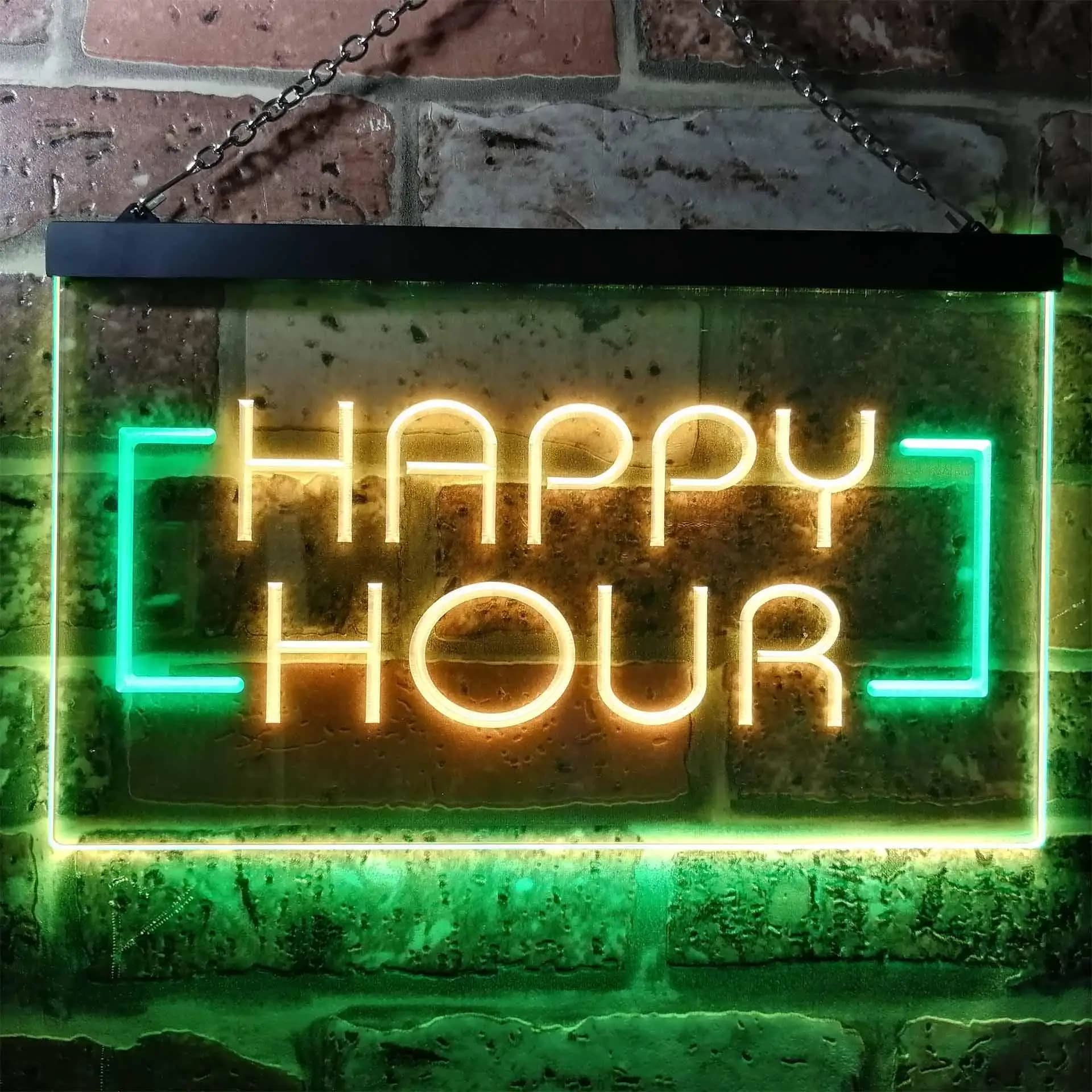 Ora felice. Bicchiere da vino Boccale da birra Insegna al neon a led bicolore st6-i0530