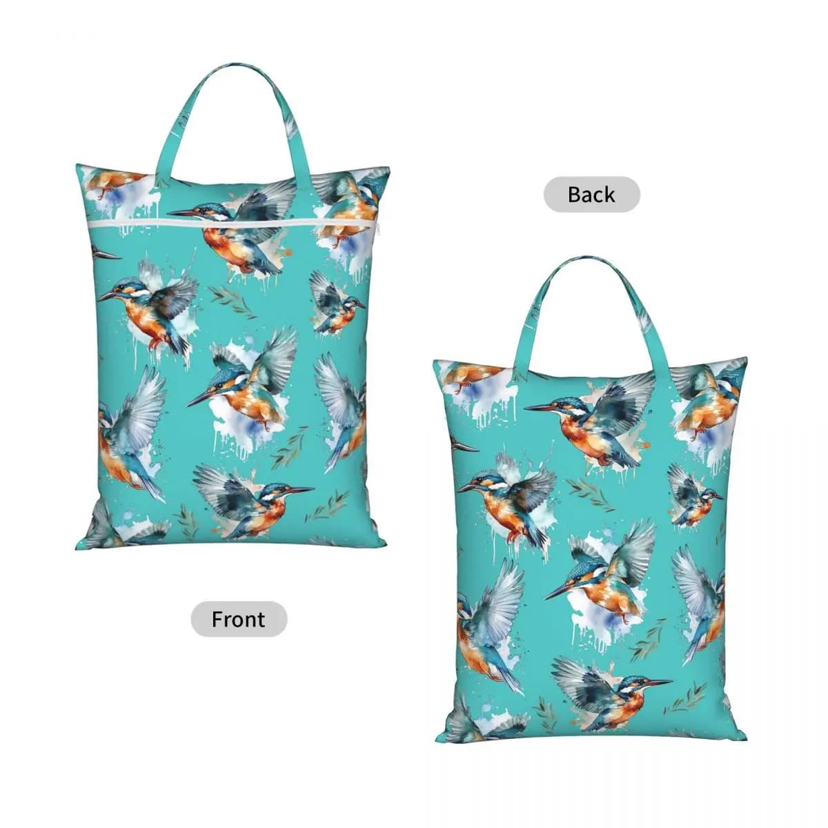 Kingfisher Pattern Travel Laundry Bag Waterproof Reusable Dirty Clothes Pouch Gym Yoga Camping Washing Basket