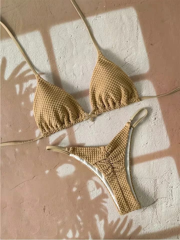 Vzvn Sexy Laced Up Solid Bikinis Women Split Swimsuit Beach Vacation Bikini 2026 All Season Backless Thong Bikinis 2 Piece Set