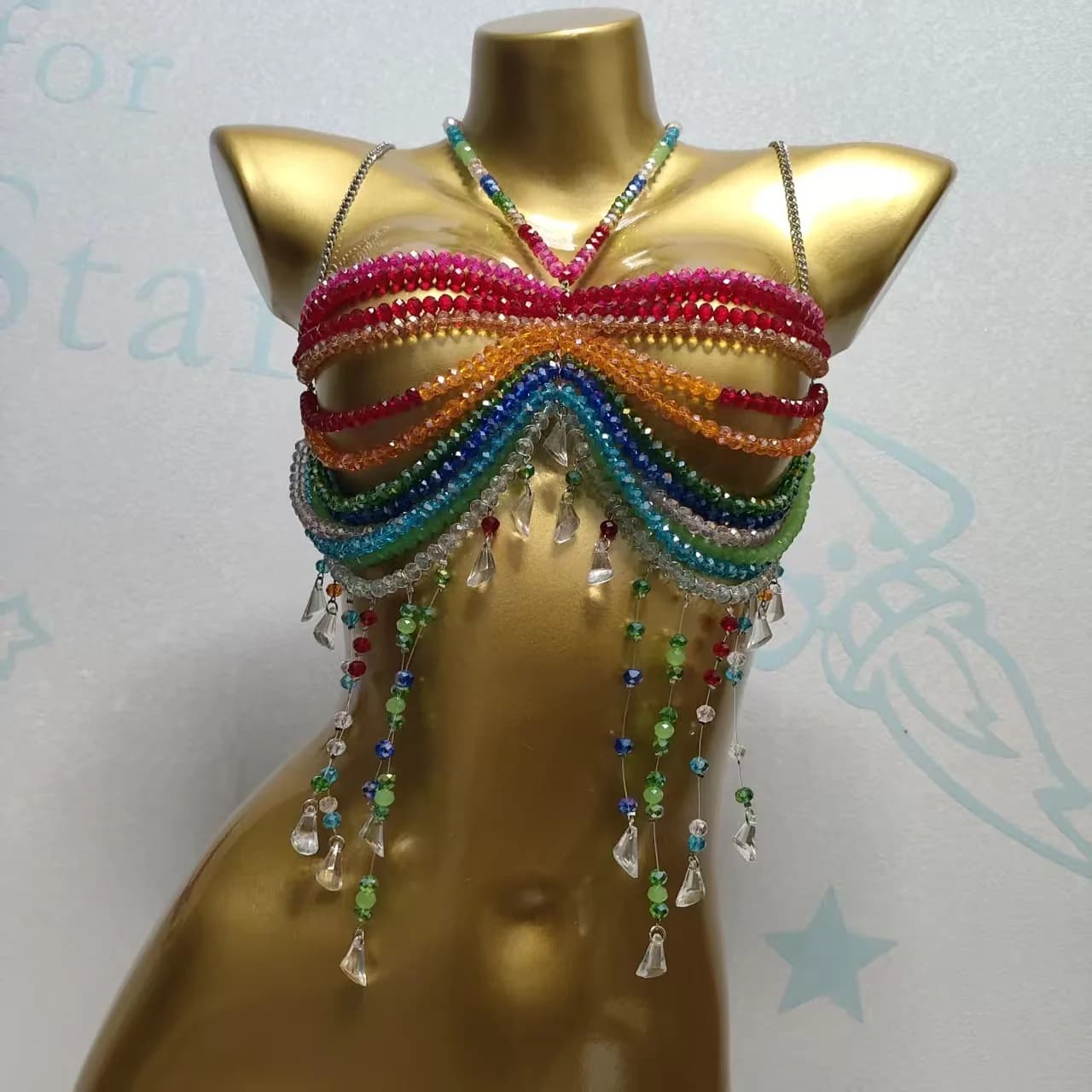 Top da donna, gilet, catena per il corpo, catena per il petto, top con perline fatte a mano, adatto per concerti in spiaggia, vita quotidiana