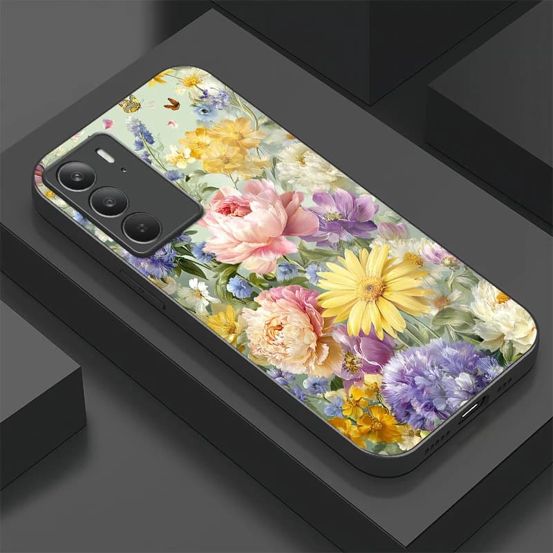 Custodia per telefono in vetro temperato per OPPO Realme C75 4G C71 C67 Fiori Farfalla Modello Cover per Realme C65 C63 C61 Antiurto Capa