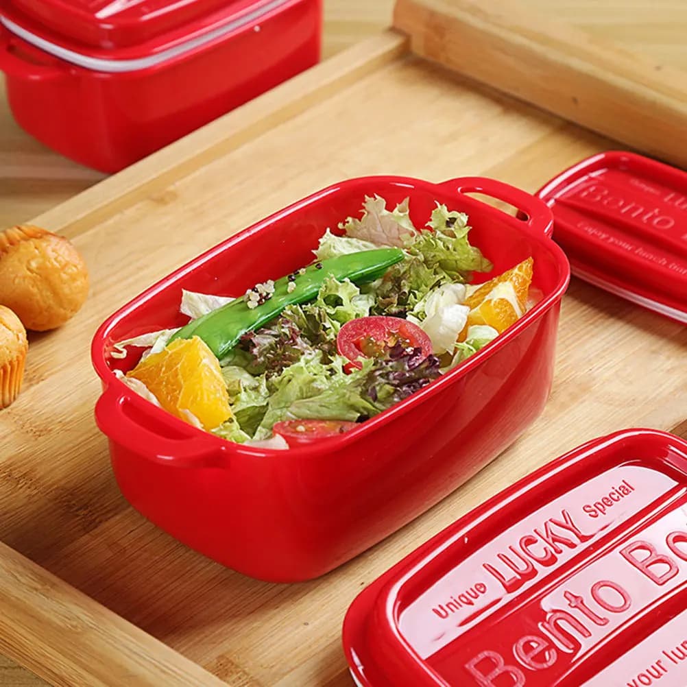 1Pcs Portable Bento Box Lunch Container Rectangular Single Layer Plastic Microwave Heating Food Box for Picnic School Work