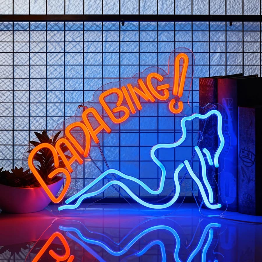 Bada Bing Insegna al neon per decorazioni murali, insegna illuminata per grotta di uomo, bar, club, negozio, hotel, feste, decorazioni per la camera da letto, alimentata tramite USB