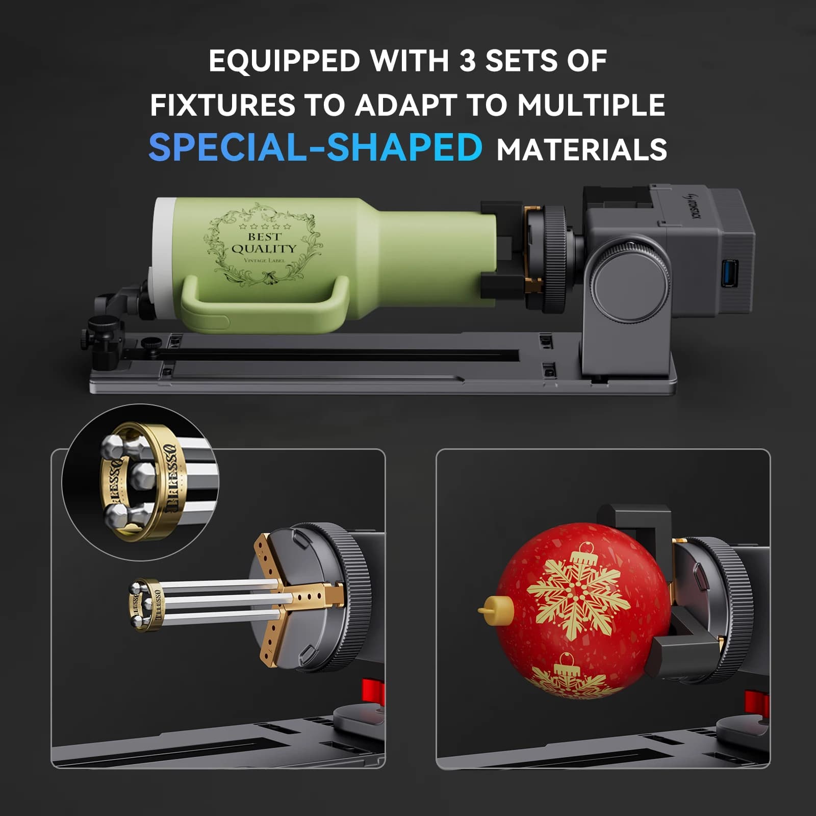 New Atomstack R8 Rotatry Chuck R6 Rotary Roller for Laser Engraver Adjustable Rotary Axis 180° Rotating 1-80mm Diameter R8 for Sphere Cylindrical Objects R6 For Cylindrical surface