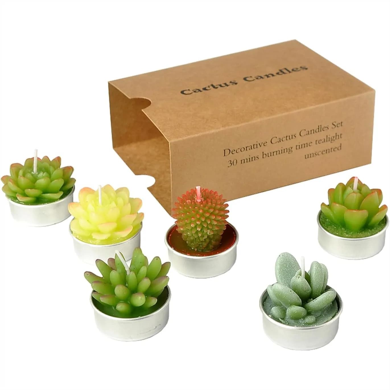 6 candele tealight a forma di cactus fatte a mano, candele a forma di succulente per feste di compleanno, matrimoni, decorazioni per la casa