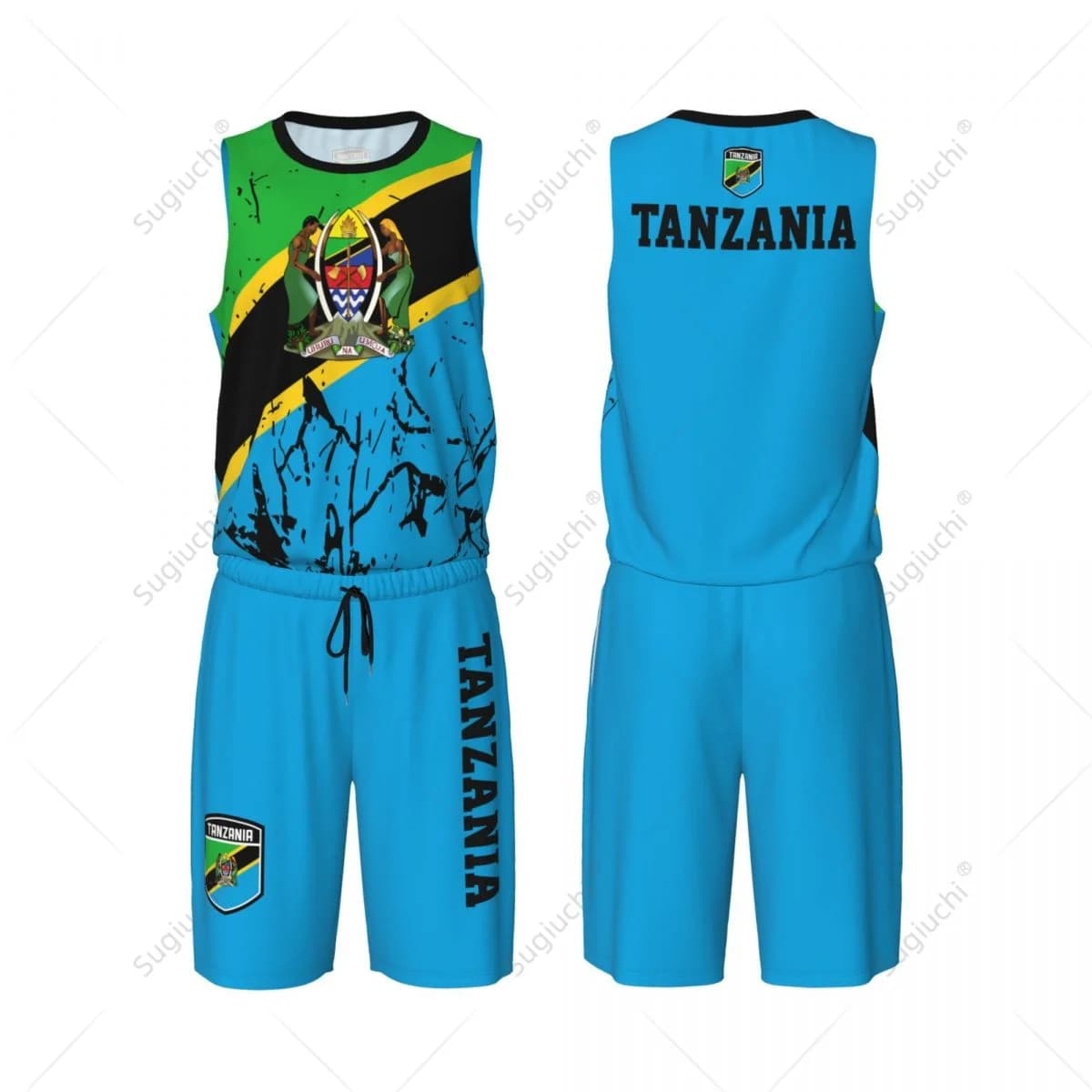 Team-up Tanzania Emblem Men Basketball Set Camicia e pantaloni senza maniche Nome personalizzato Nunber Esclusivo