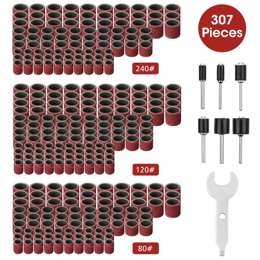 Set di Accessori per Smerigliatrice Elettrica: 307 Pezzi di Carta Abrasiva, Mandrini, Anelli in Gomma, Dischi Abrasivi per Lucidatura e Levigatura