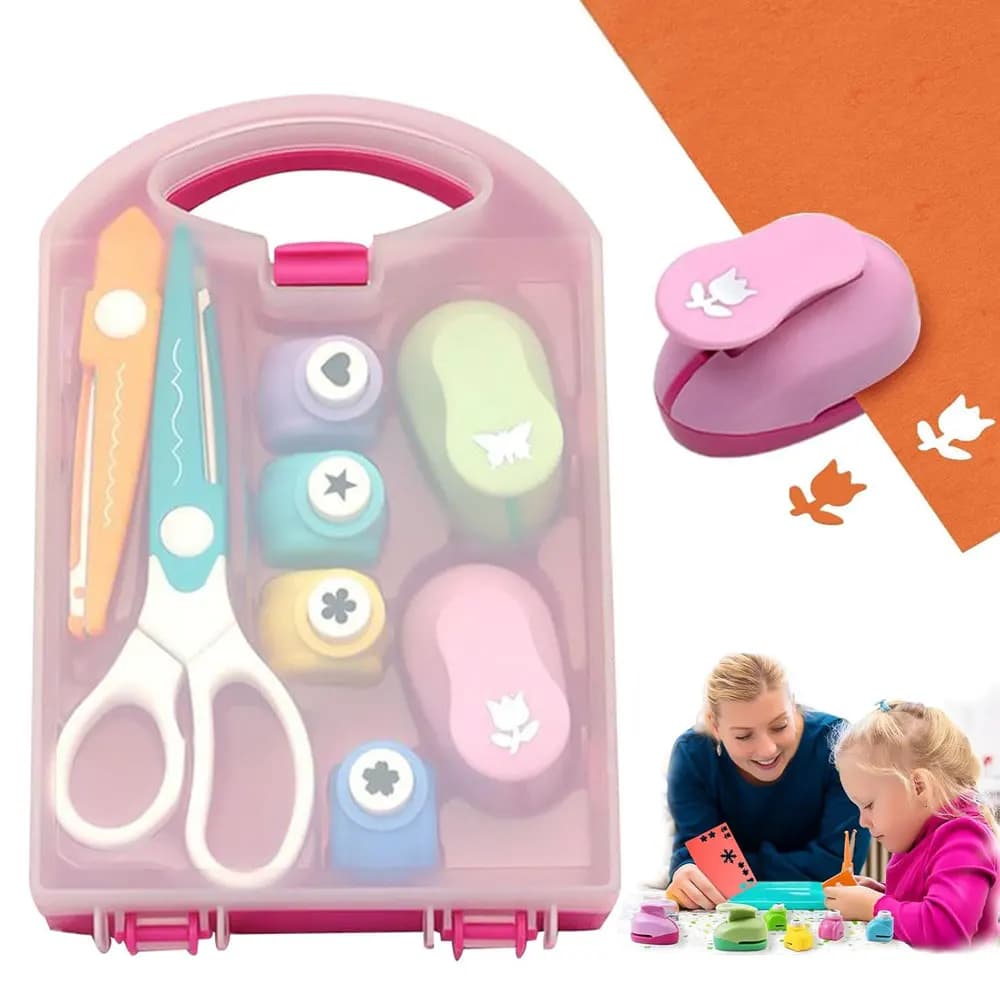 An 8-piece creative hole punch set perfect for DIY scrapbooking and birthday cards. Fixed patterns and random colors available.