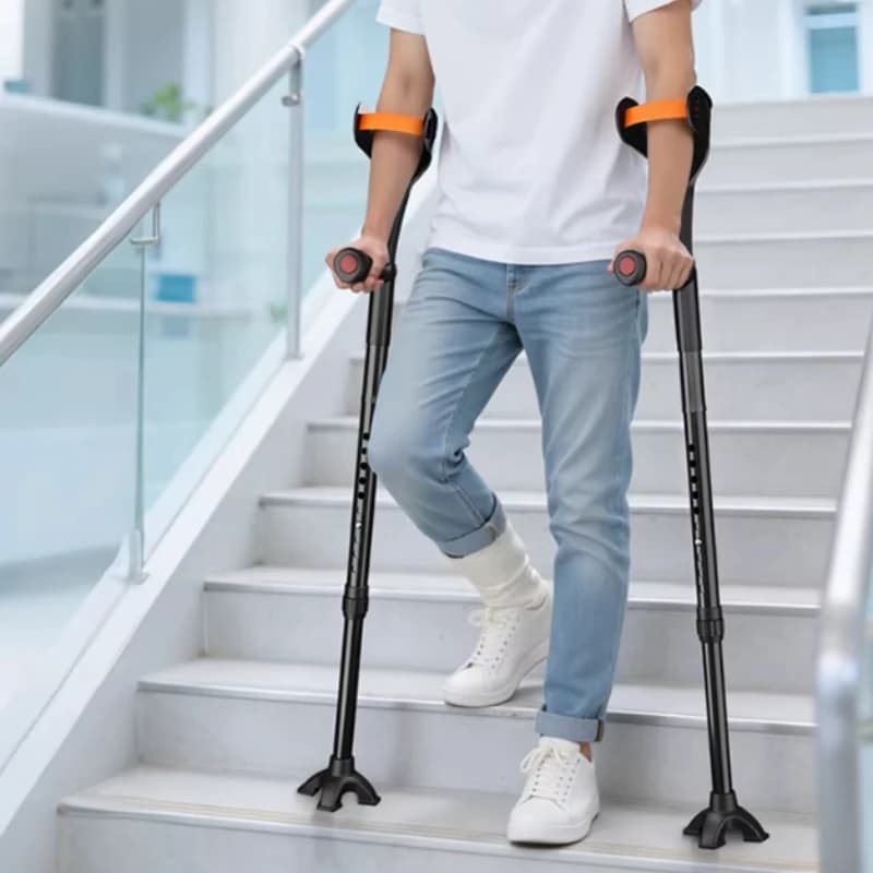 Stampelle per Avambraccio per Adulti Pieghevoli Telescopiche con Supporto per Gomito, Leggere e Regolabili con Impugnature in Gomma, Bastoni da Passeggio