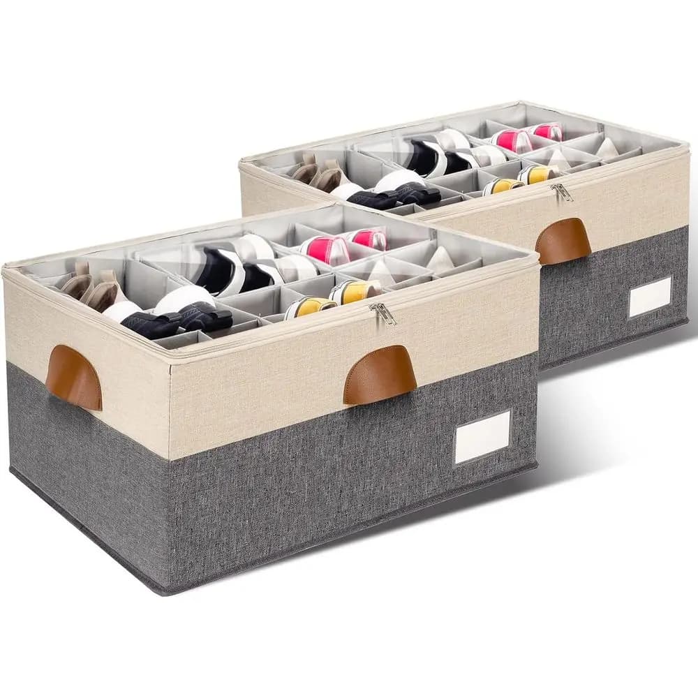 Adjustable Containers for Shoes, with Transparent Cover, Space Saving, for 24-48 Paia, Beige