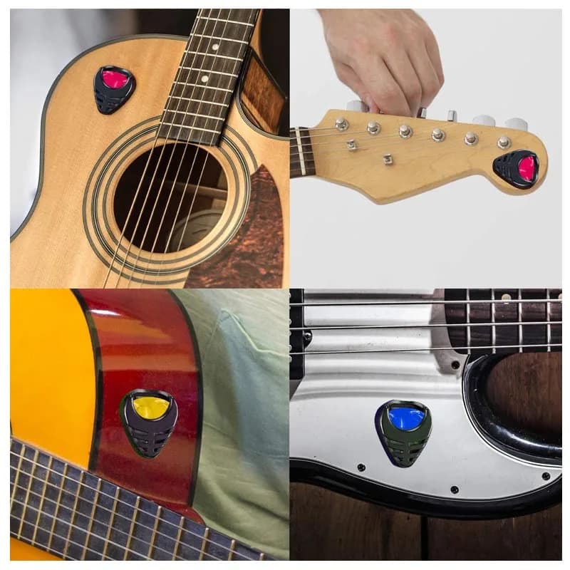 Custodia per plettro per chitarra, 2 supporti per plettro per chitarra adesivi in plastica, supporti per mediatore in celluloide Accessori per chitarra elettrica per basso Uku