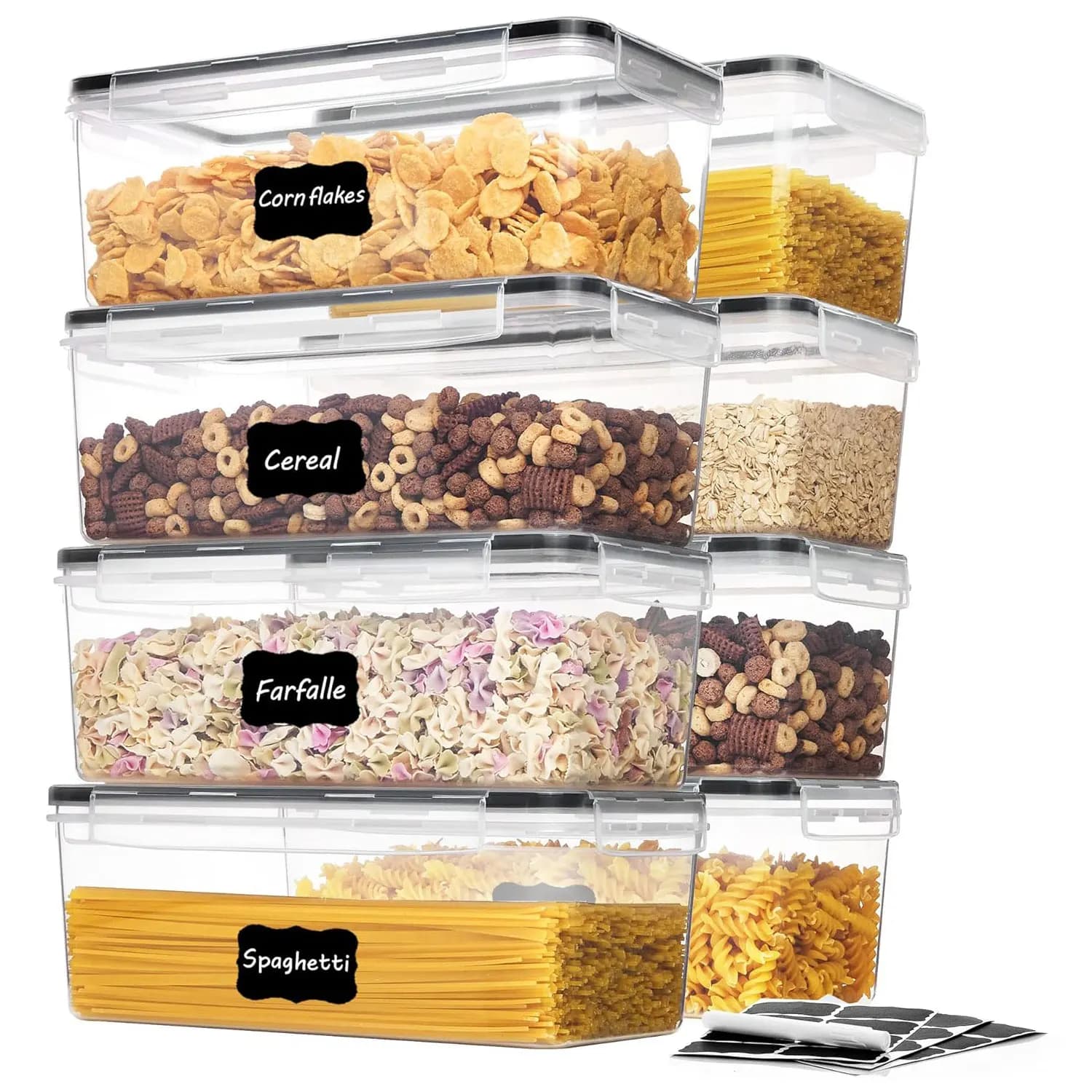 Contenitori ermetici per alimenti con coperchi, contenitore in plastica per spaghetti, organizer per pasta, organizzazione ermetica per la dispensa della cucina