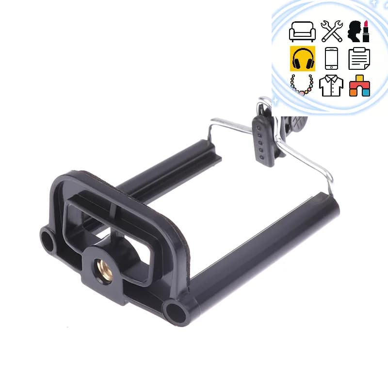 Supporto per telefono nero estensibile universale con foro per vite dado da 1/4 di pollice Accessori per clip per telefono con fotocamera per selfie stick