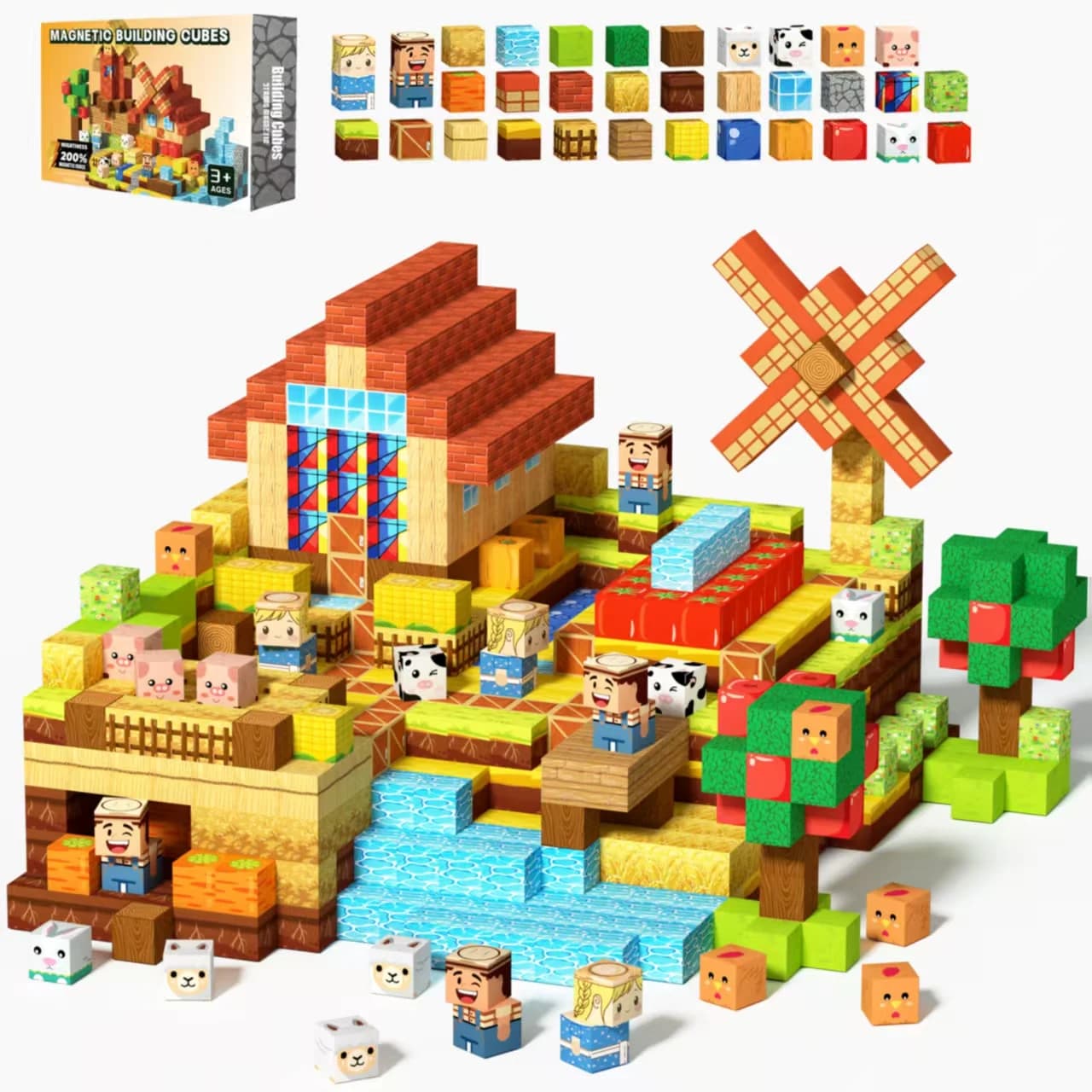 Set di Piastrelle Magnetiche Dream Farms 150/100 Pezzi, Giocattoli STEM Montessori per Bambini e Bambine dai 3-8 Anni, Blocchi da Costruzione per Gioco Creativo e Sensoriale