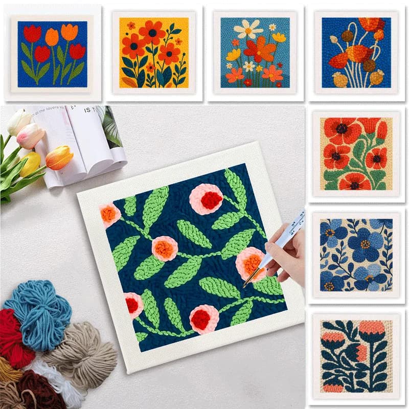 GATYZTORY Punch Needle Kit with Flower Design Hoop Frame Yarn Tools for Beginners Adults DIY Embroidery Art Craft Home Decor