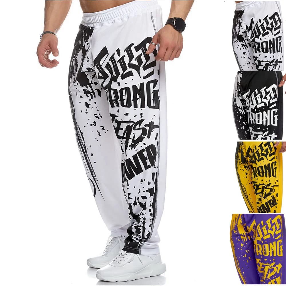 Men's gym pants Leggings summer running thin jogging pants Streetpants men's workout Fitness sports pants Casual breathable printed
