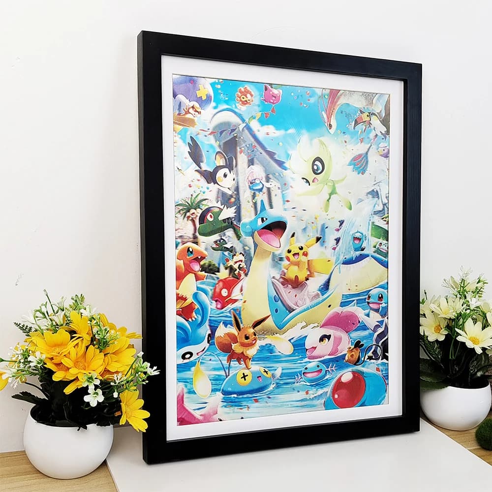 Poster lenticolare 3D Anime Pokemon Gengar Lapras Eevee con effetti 3D sorprendenti, stampa artistica da parete (senza cornice)