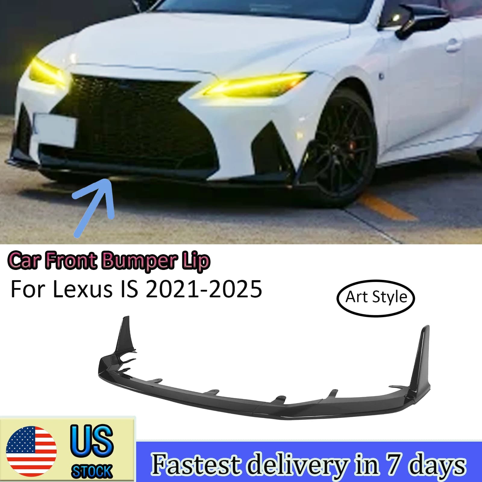 Spoiler Front Diffuser Bumper Kit Bodywork for Lexus IS300 IS350 F-Sport 2021-2024 2025 Auto Accessories Black Polished Artistic Style